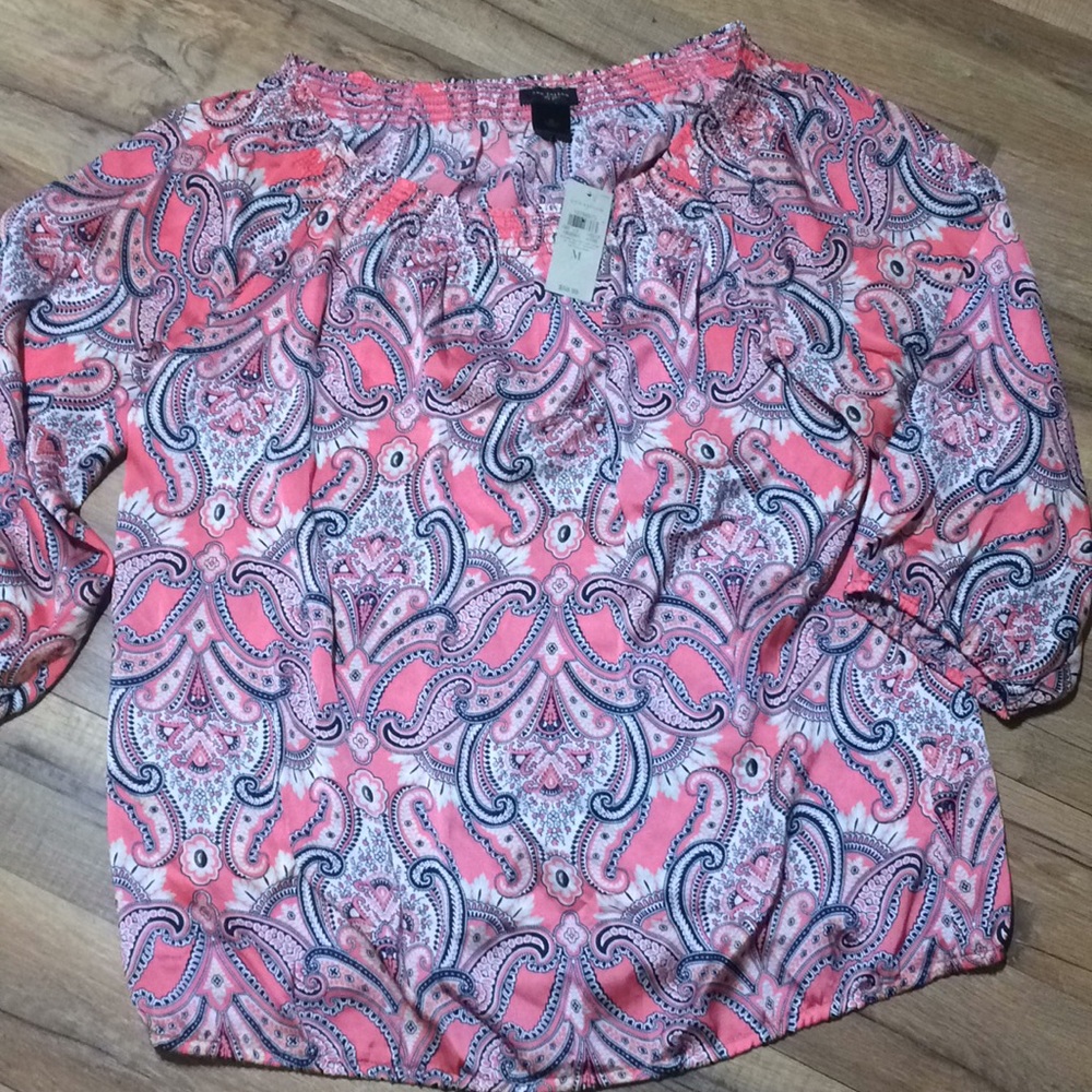 Ann Taylor Pink Paisley 3/4 Sleeve Dress Shirt SzM